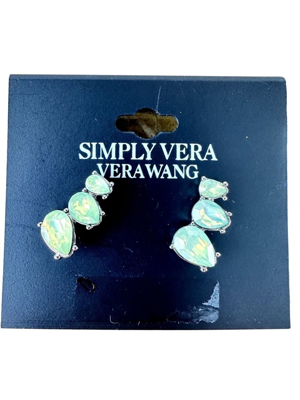 Vera Wang Earrings Silver-tone Triple Milky Green Rhinestone 3/4" Studs